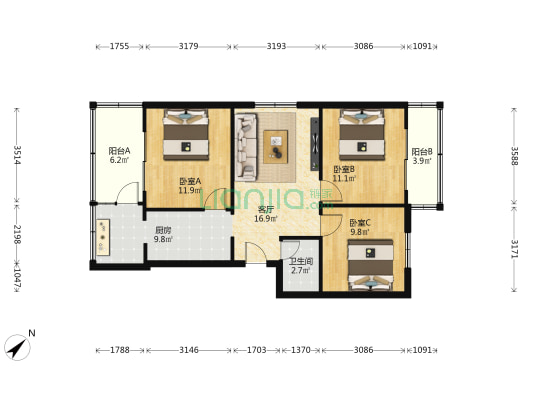 十二桥路20号 3室1厅1卫 84平方
