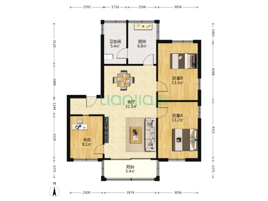 广州市司法学校 3室1厅1卫 96平方