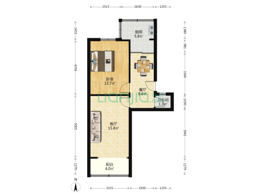 草阳村甲字8号院 1室2厅1卫 57平方