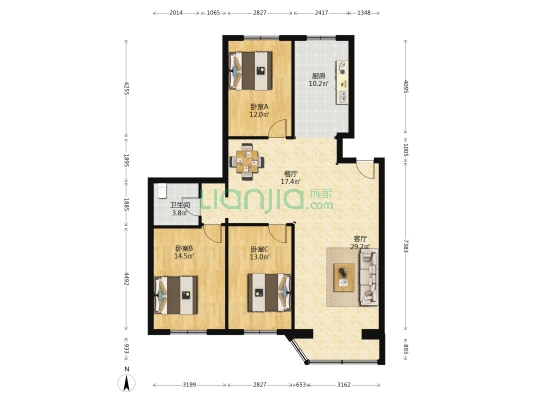 汽贸城小区 3室2厅1卫 128平方