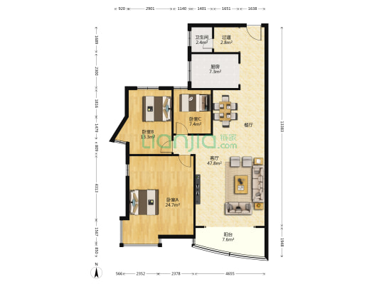 明星村 3室1厅1卫 145平方