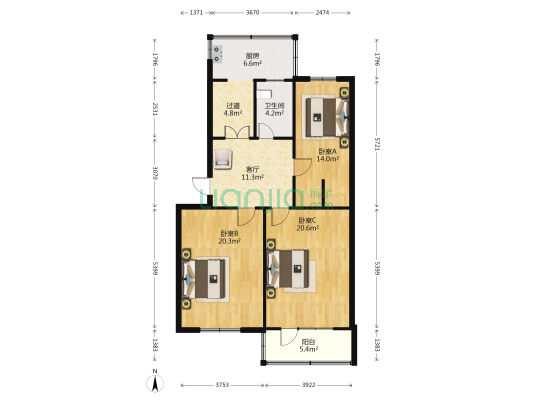 省医保宿舍 3室1厅1卫 94平方