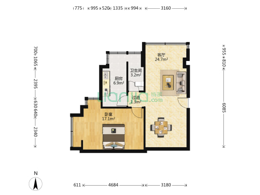 邮电新村华乐路 1室1厅1卫 63平方