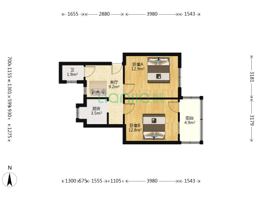 仲宣家园小区 2室1厅1卫 110平方