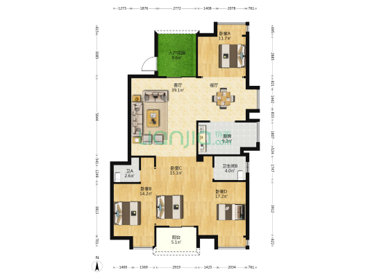 霞楼名苑 4室1厅2卫 148平方