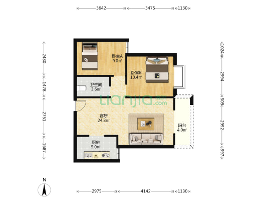 西城时代西锦里 2室1厅1卫 80平方