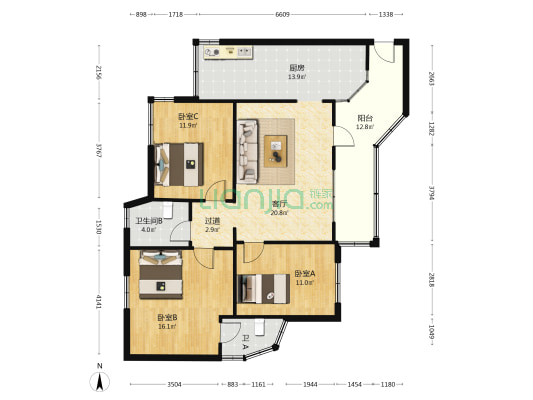 东莞市第一教师村 3室1厅2卫 96平方