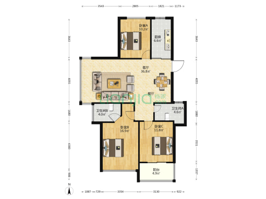 中联城四、五期 3室1厅2卫 135平方