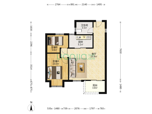耀海苑南区 2室1厅1卫 76平方