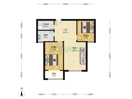 三益里建华雅居 2室1厅1卫 80平方