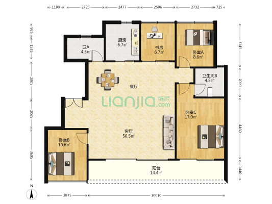 春熙潮鸣府 4室1厅2卫 147平方