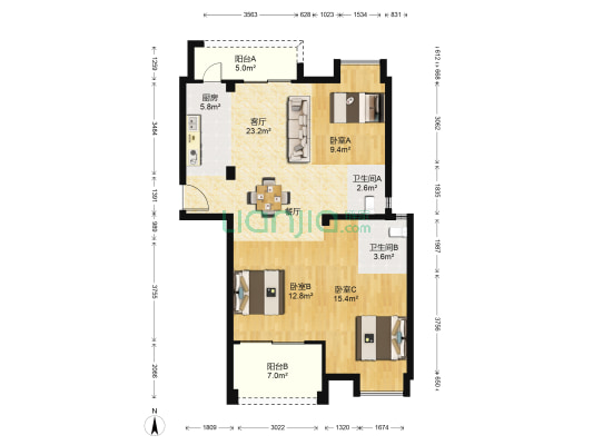 福州温泉城泉景A区 3室1厅2卫 101平方