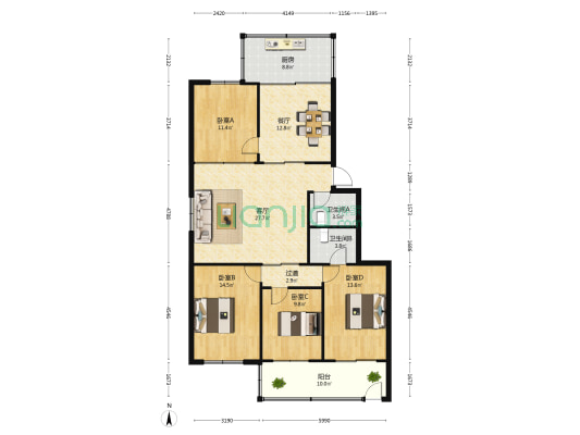 正大小区 4室2厅2卫 147平方