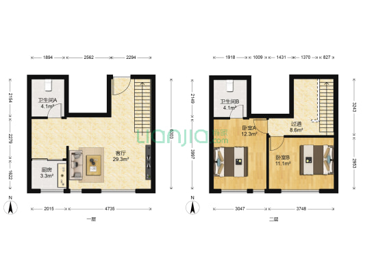 林滤家园 2室1厅2卫 73平方