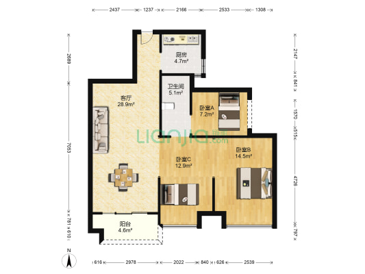新长江香榭湾 3室1厅1卫 94平方