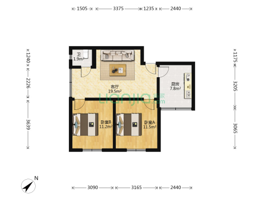 童装厂家属区 2室1厅1卫 66平方