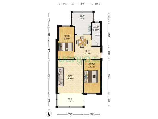 葡萄山南路 2室2厅1卫 70平方