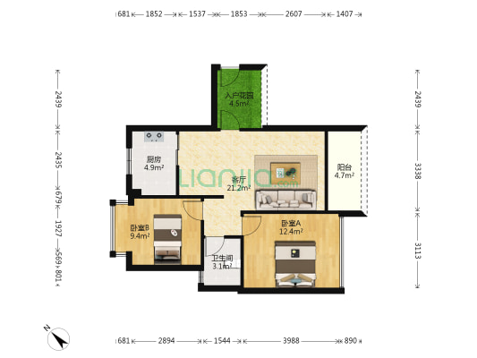 嘉盈名苑 2室1厅1卫 76平方