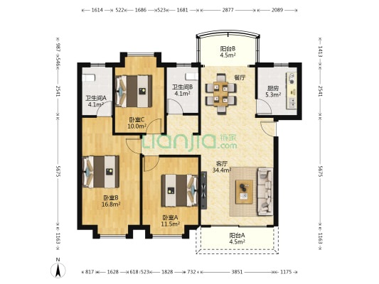 翠华豪苑 3室1厅2卫 118平方