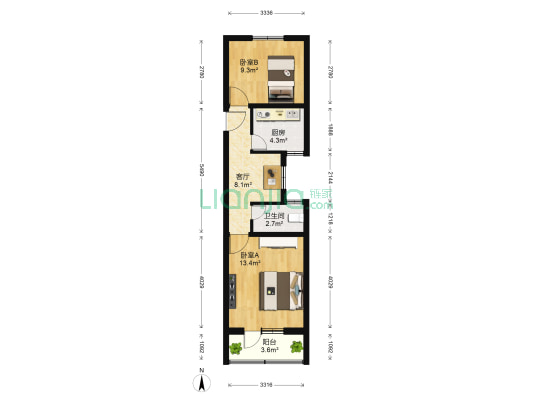 草厂头条7号院 2室1厅1卫 53平方