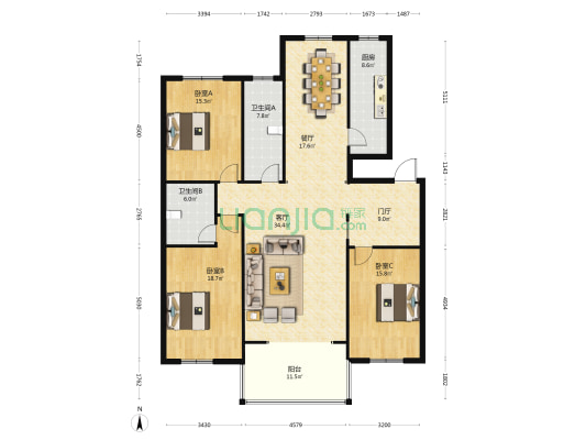 曙光苑小区 3室2厅2卫 186平方