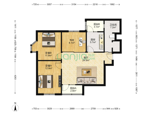 玫瑰大楼 3室1厅1卫 114平方