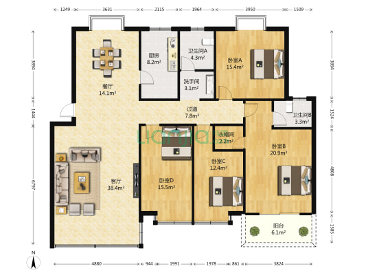 邕江花苑 4室2厅3卫 168平方