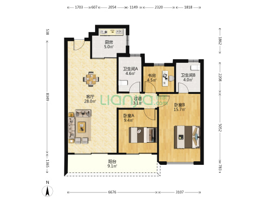 龙湖·天曜城 3室1厅2卫 105平方