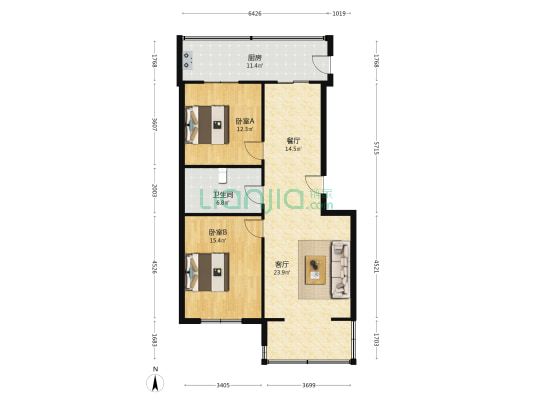 自来水公司(迎泽区) 2室2厅1卫 93平方
