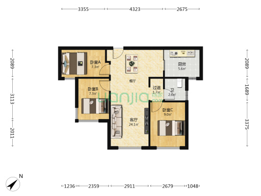 保利联发锦上 3室1厅1卫 79平方