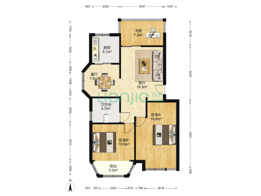 蔚蓝海岸 3室2厅1卫 94平方