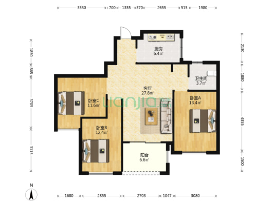 东湖世纪城一区 3室1厅1卫 96平方