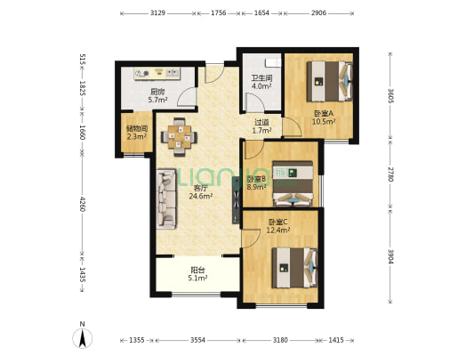 香都东岸 3室1厅1卫 99平方