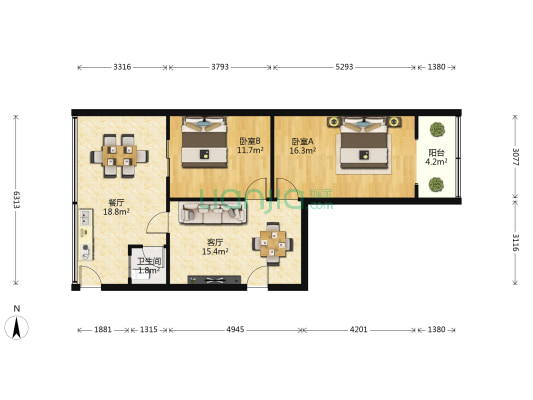 新南路77号 2室2厅1卫 59平方