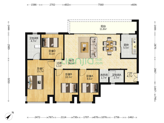 新城林屿溪 4室1厅3卫 128平方