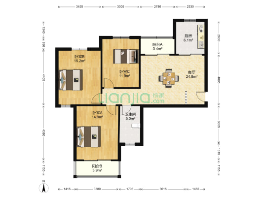 张镇家园六期 3室1厅1卫 117平方