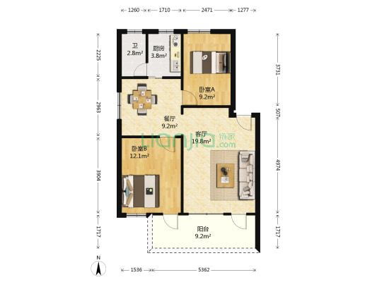 先烈南路 2室2厅1卫 80平方