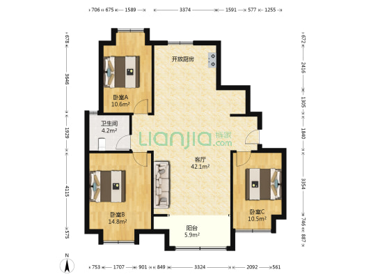 荣盛锦绣观邸 3室1厅1卫 111平方