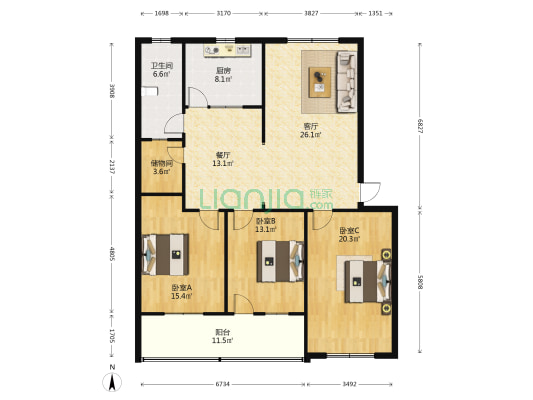农机局东家属院 3室2厅1卫 140平方