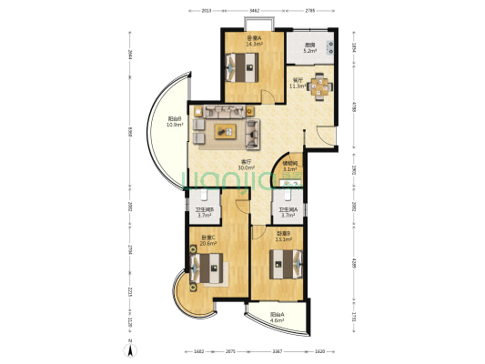 中山名都 3室2厅2卫 148平方