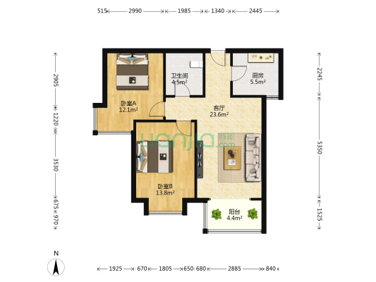 香格礼 2室1厅1卫 87平方