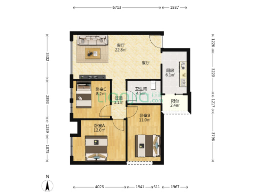 锦泰朗域 3室1厅1卫 85平方