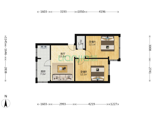 蔡家村小区 2室1厅1卫 59平方