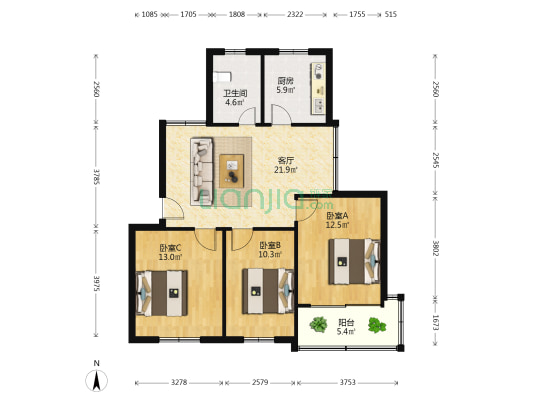 农林新村 3室1厅1卫 87平方