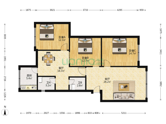 三医院家属楼 3室2厅2卫 115平方