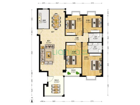 合展天玺 4室1厅2卫 167平方