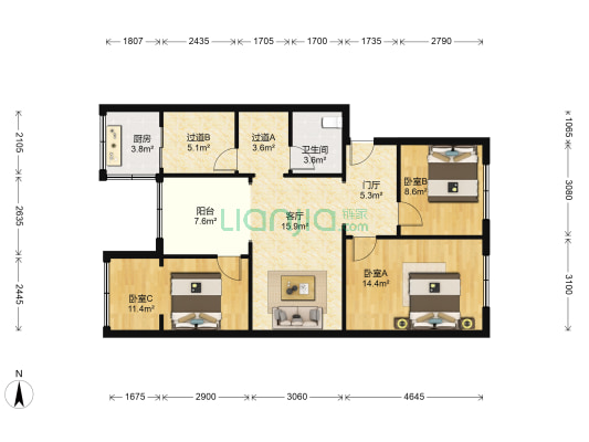 小天东巷90号 3室1厅1卫 100平方