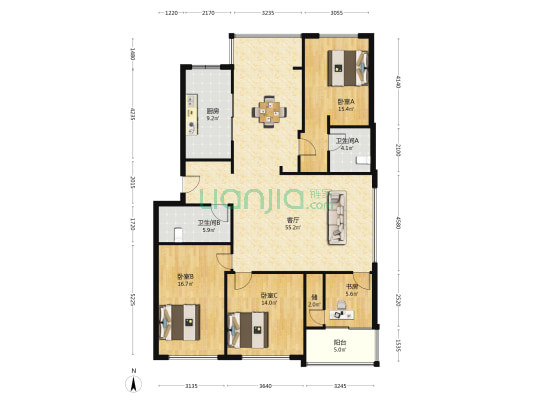 桃花锦苑 4室1厅2卫 148平方