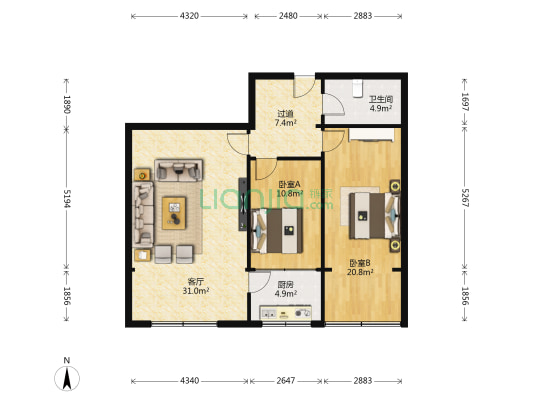 南关夜市北门（甘南路） 2室1厅1卫 94平方
