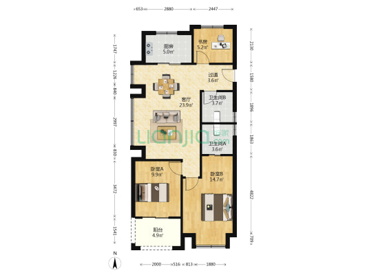涌潮印府 3室1厅2卫 94平方